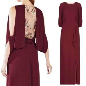 BCBGMAXAZRIA 'Cornelia' Maroon Embroidered Sequin Floor Length Gown US 4 NWT